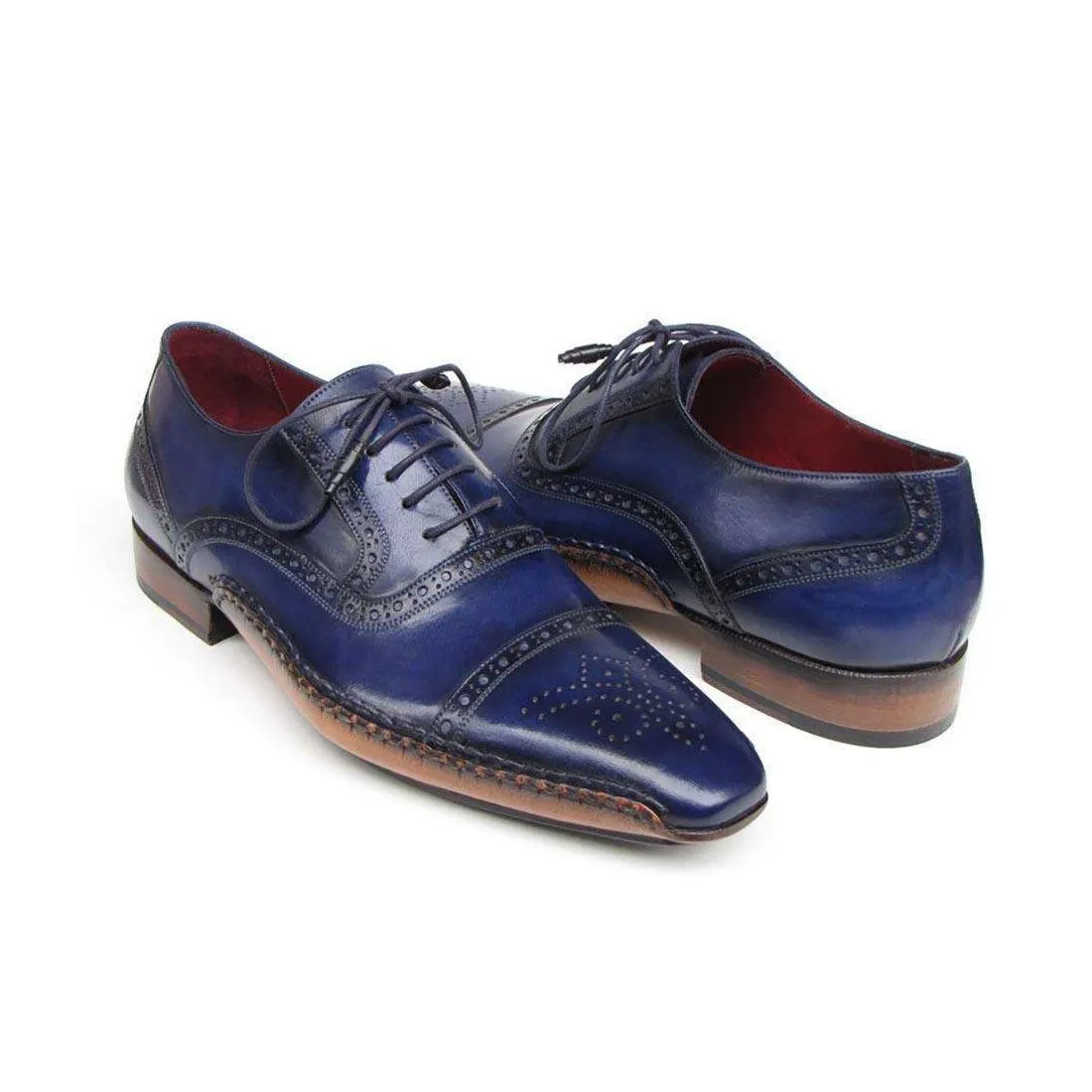 Paul Parkman Handmade Designer Shoes Men's Handmade Designer Shoes Captoe Leather Navy Oxfords (PM4026)