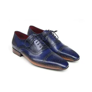 Paul Parkman Handmade Designer Shoes Men's Handmade Designer Shoes Captoe Leather Navy Oxfords (PM4026)