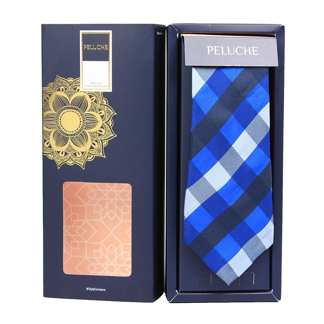 Peluche Sleek Blue Neck Tie & Pocket Square Set for Men