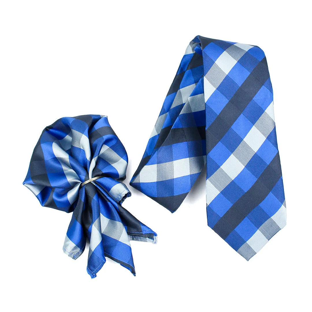 Peluche Sleek Blue Neck Tie & Pocket Square Set for Men