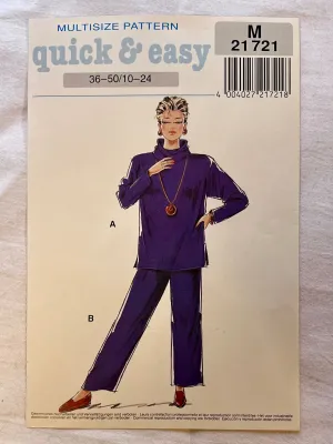 Quick and Easy M21721 PARTIALLY CUT Adult Casual/Athletic Wear Sizes 10-24