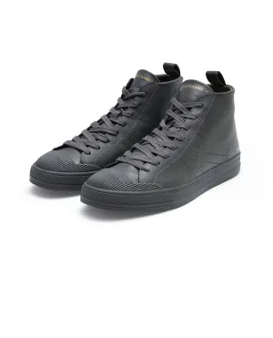 Rare Rabbit Mens Sauron Hi Pro Dark Grey Premium Milled Leather Lace Up High Top Round Toe Sneaker Shoes