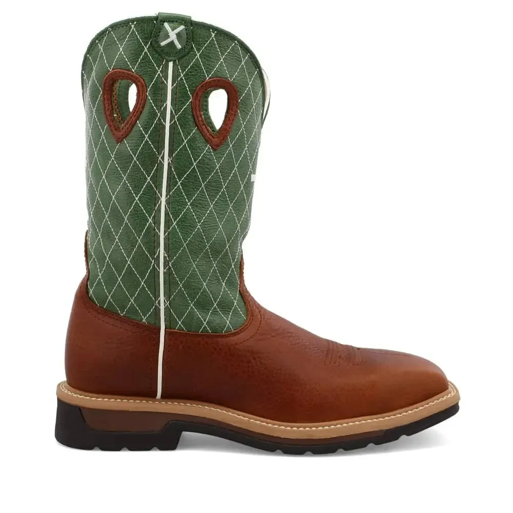 TWISTED X - Men Steel Toe Lite Western Work Boot, Cognac Glazed Pebble/Lime