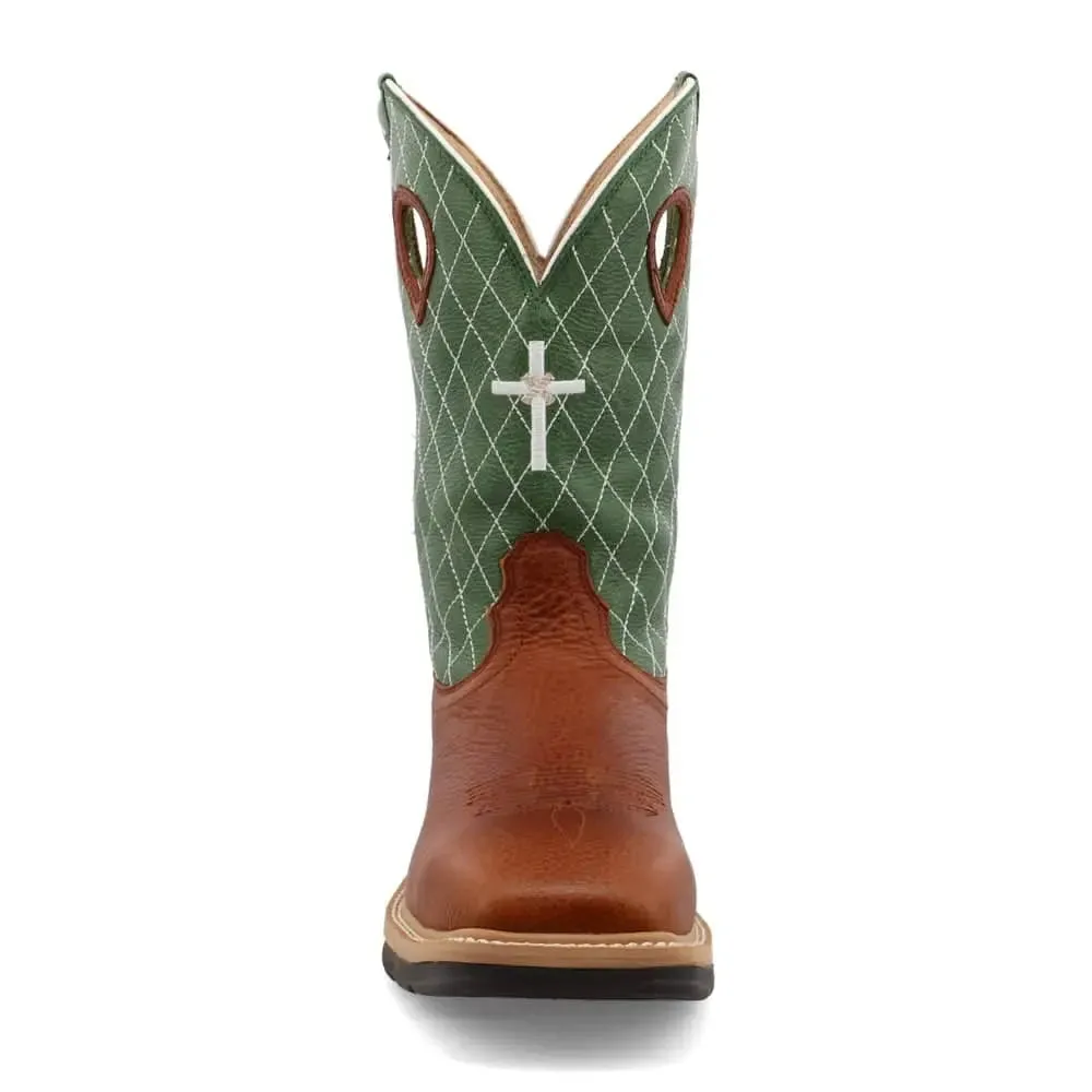 TWISTED X - Men Steel Toe Lite Western Work Boot, Cognac Glazed Pebble/Lime