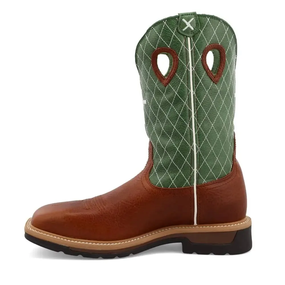 TWISTED X - Men Steel Toe Lite Western Work Boot, Cognac Glazed Pebble/Lime