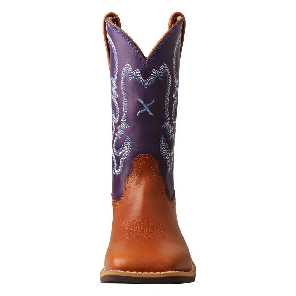 'Twisted X' Youth 9" Western Square Toe - Tan / Purple