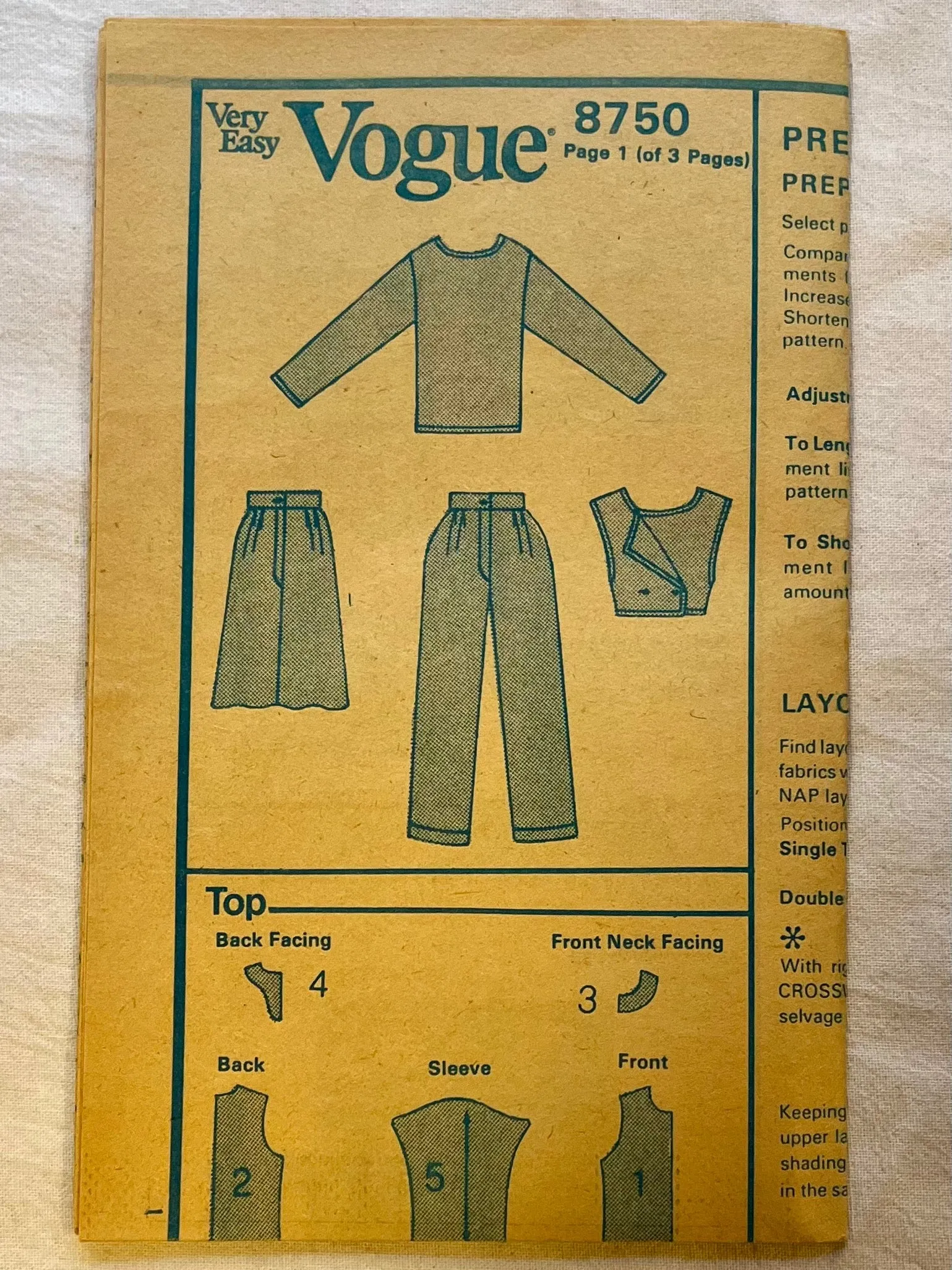 Very Easy Vogue 8750 CUT Adult Casual/Athletic Wear Size 10