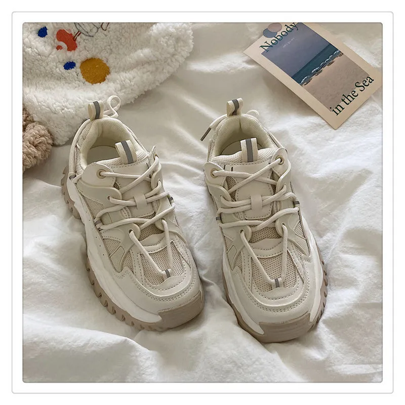Women Sneakers Fashion Mesh Chunky Girls Casual  Spring Reflective Comfortable Thick Sole White Dad Flats Platform Shoes