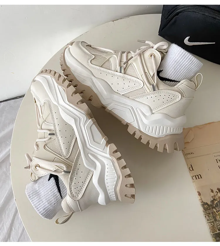Women Sneakers Fashion Mesh Chunky Girls Casual  Spring Reflective Comfortable Thick Sole White Dad Flats Platform Shoes