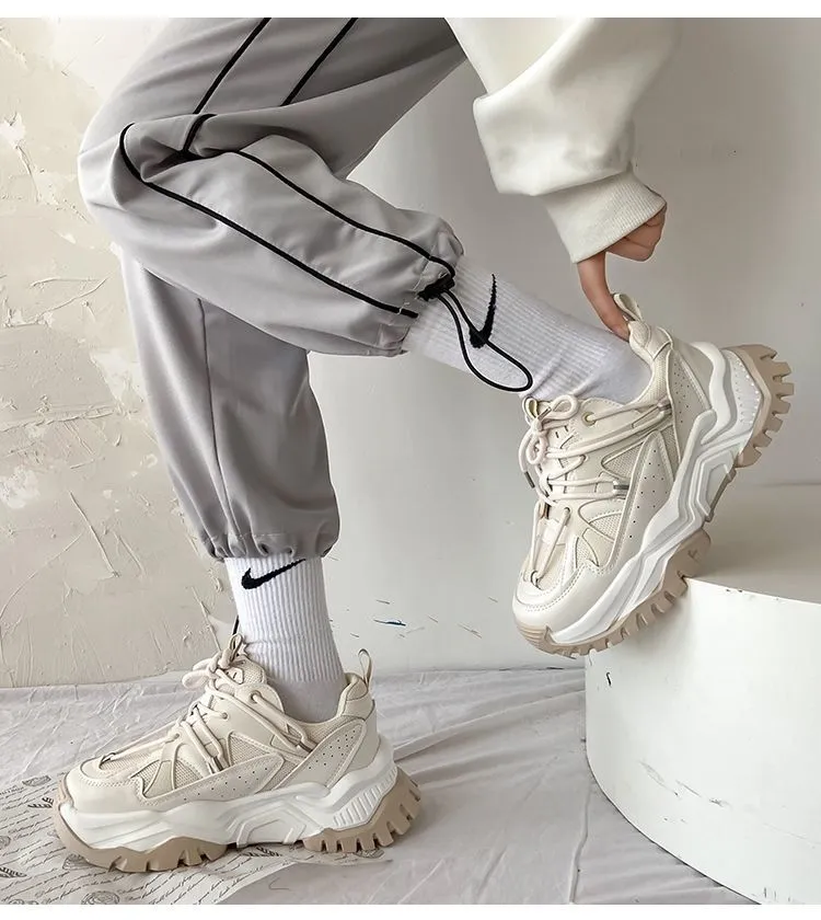 Women Sneakers Fashion Mesh Chunky Girls Casual  Spring Reflective Comfortable Thick Sole White Dad Flats Platform Shoes