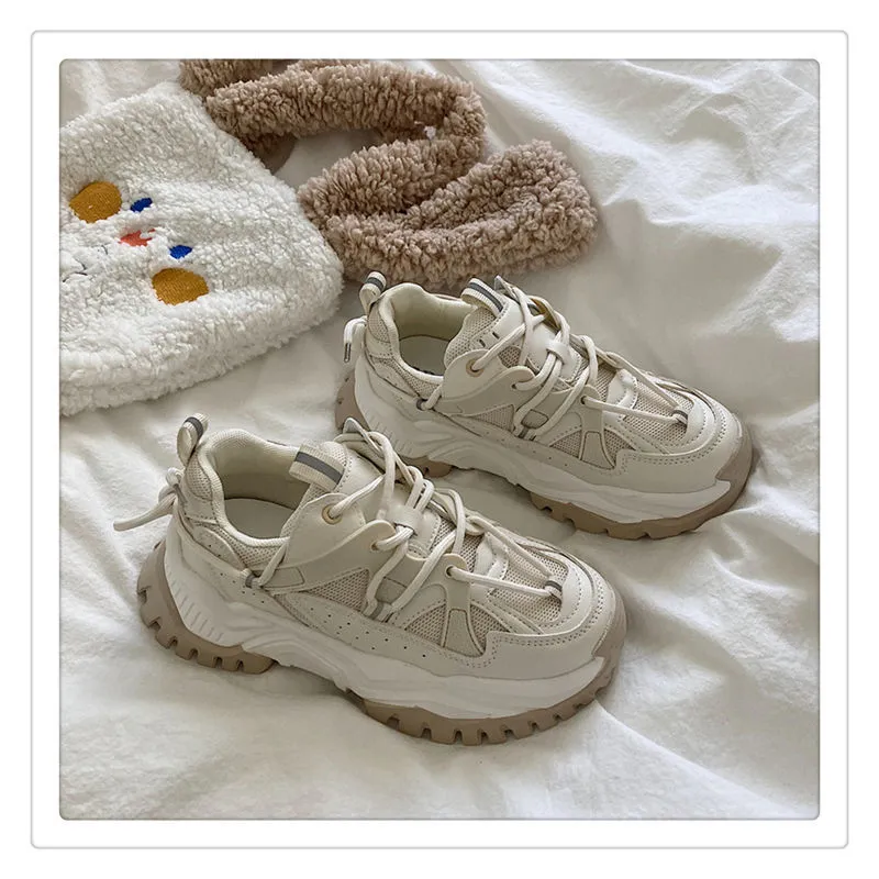 Women Sneakers Fashion Mesh Chunky Girls Casual  Spring Reflective Comfortable Thick Sole White Dad Flats Platform Shoes