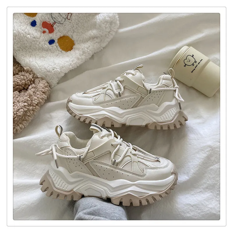 Women Sneakers Fashion Mesh Chunky Girls Casual  Spring Reflective Comfortable Thick Sole White Dad Flats Platform Shoes