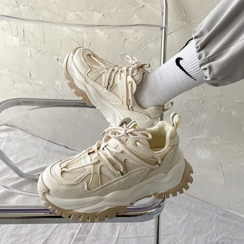 Women Sneakers Fashion Mesh Chunky Girls Casual  Spring Reflective Comfortable Thick Sole White Dad Flats Platform Shoes