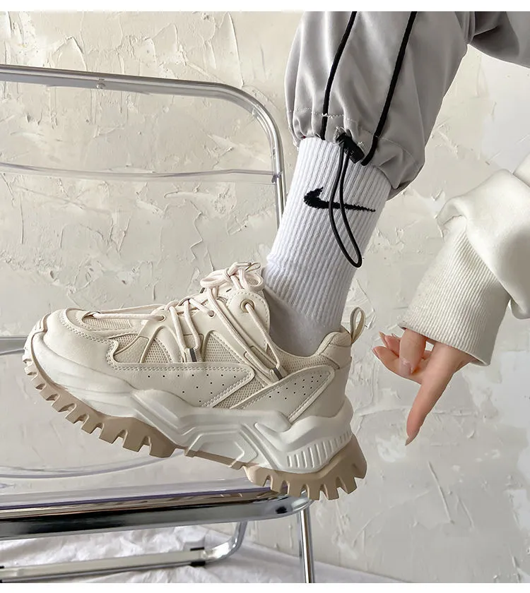 Women Sneakers Fashion Mesh Chunky Girls Casual  Spring Reflective Comfortable Thick Sole White Dad Flats Platform Shoes