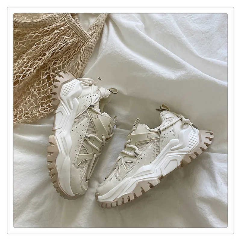 Women Sneakers Fashion Mesh Chunky Girls Casual  Spring Reflective Comfortable Thick Sole White Dad Flats Platform Shoes