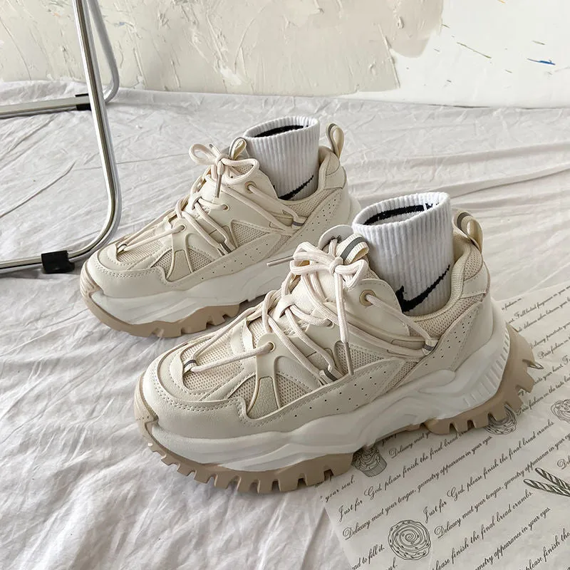Women Sneakers Fashion Mesh Chunky Girls Casual  Spring Reflective Comfortable Thick Sole White Dad Flats Platform Shoes