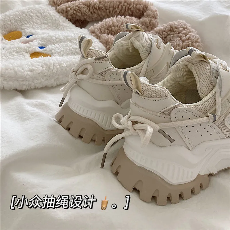 Women Sneakers Fashion Mesh Chunky Girls Casual  Spring Reflective Comfortable Thick Sole White Dad Flats Platform Shoes