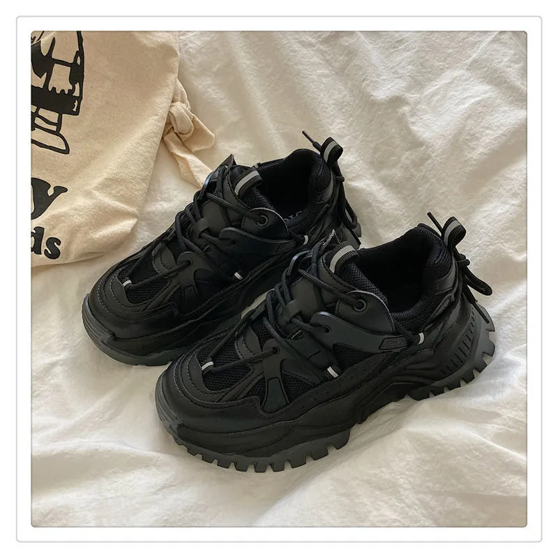 Women Sneakers Fashion Mesh Chunky Girls Casual  Spring Reflective Comfortable Thick Sole White Dad Flats Platform Shoes