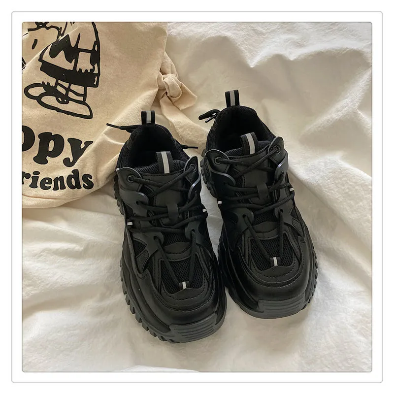 Women Sneakers Fashion Mesh Chunky Girls Casual  Spring Reflective Comfortable Thick Sole White Dad Flats Platform Shoes