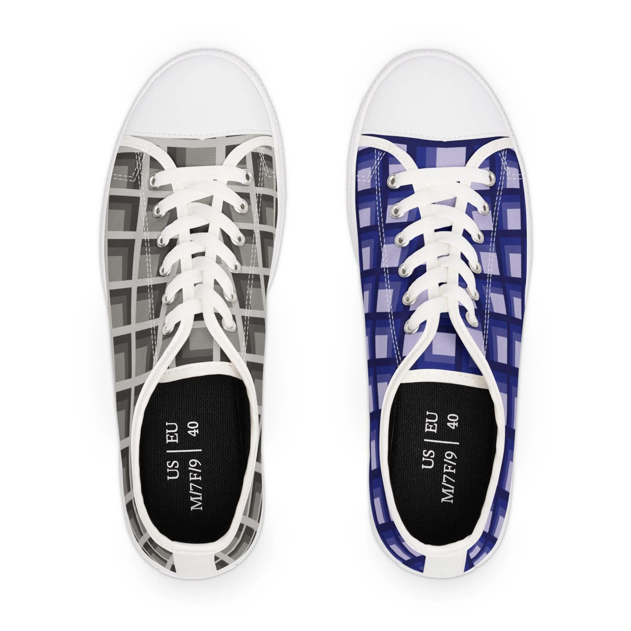Women's Navy & Grey Mismatched Geometric Low Top Sneakers