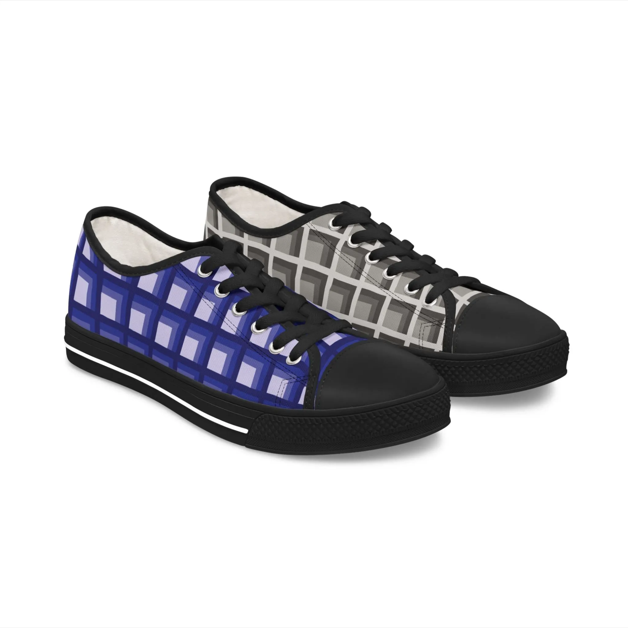 Women's Navy & Grey Mismatched Geometric Low Top Sneakers