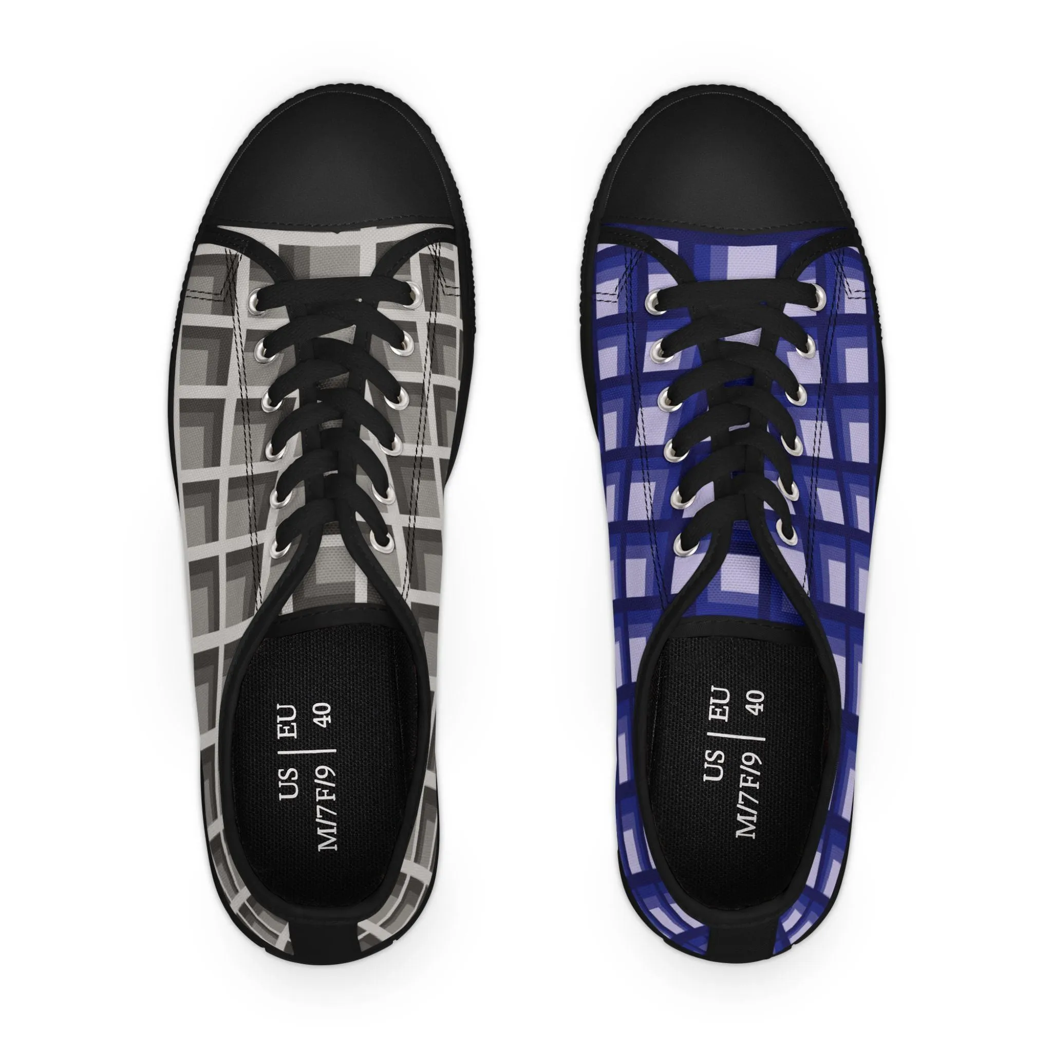 Women's Navy & Grey Mismatched Geometric Low Top Sneakers