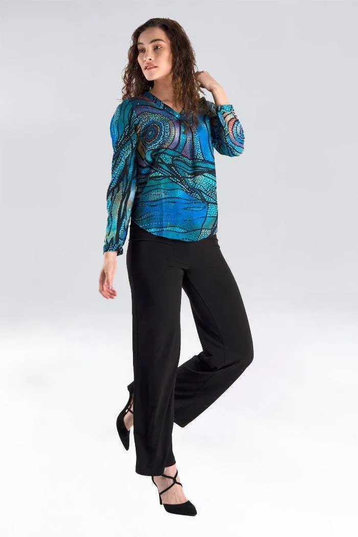 Yalingbila Balgany V Neck Women's Long Sleeve Blouse